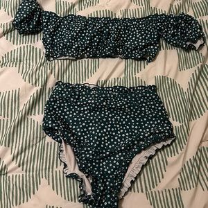 High waisted floral two piece swimsuit